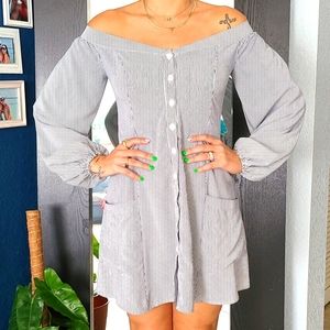 Off Shoulder Striped Button Down dress